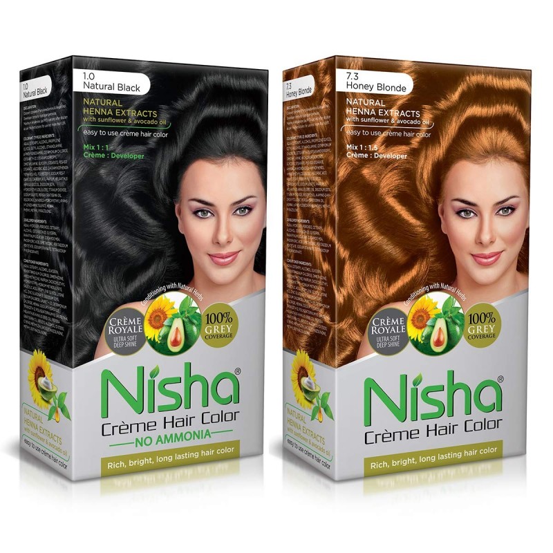 Nisha Creme Hair Color 60gm + 60ml + 18ml Nisha Conditioner for Each) Combo  Pack Of